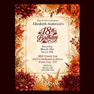 Luxury Autumn 18th Birthday Party Invitation