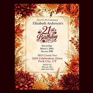 Luxury Autumn 21st Birthday Party Invitation