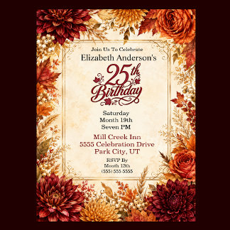 Luxury Autumn 25th Birthday Party Invitation