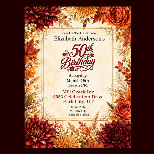 Luxury Autumn 50th Birthday Party Invitation