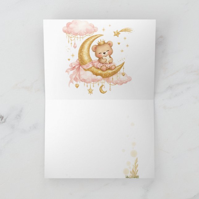 Luxury Baby Girl Shower Invitation Pink Gold Moon  (Inside)