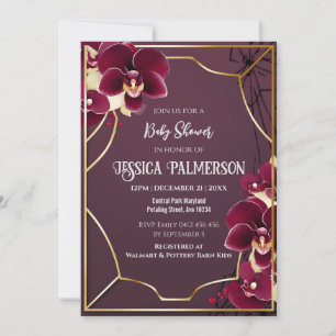 Luxury Baby Shower Burgundy Orchid Blooms Frame Invitation