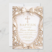 Luxury Baptism Pearl and Satin Bow
