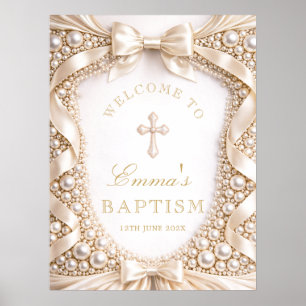 Luxury Baptism Pearl and Satin Bow Welcome Poster