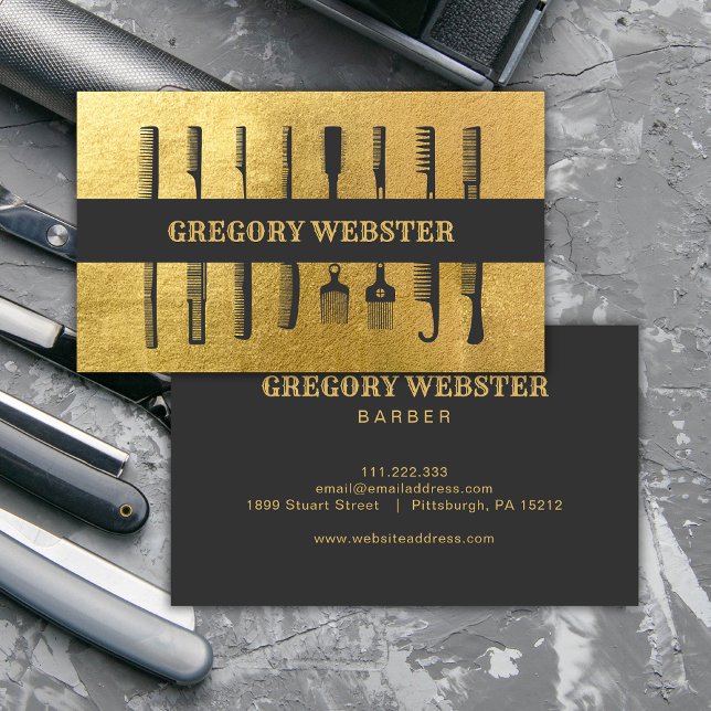 Luxury Barber Combs Faux Gold Professional  Business Card (Creator Uploaded)