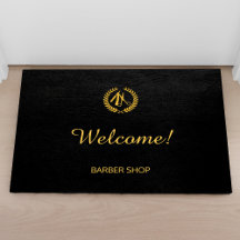 Luxury barber shop black leather look gold doormat