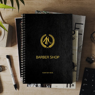 Luxury barber shop black leather look gold planner