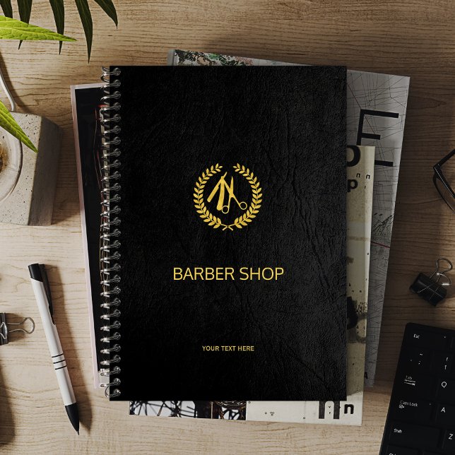 Luxury barber shop black leather look gold planner (Creator Uploaded)