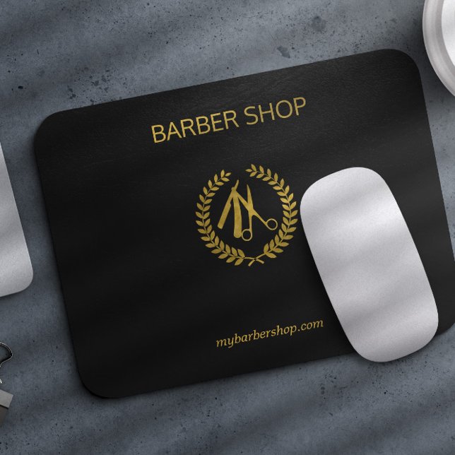 Luxury barber shop gold black leather look gold mouse pad (Creator Uploaded)