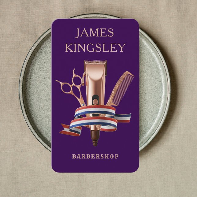 Luxury Barber Studio Chic Barbershop Dark Purple Business Card (Creator Uploaded)