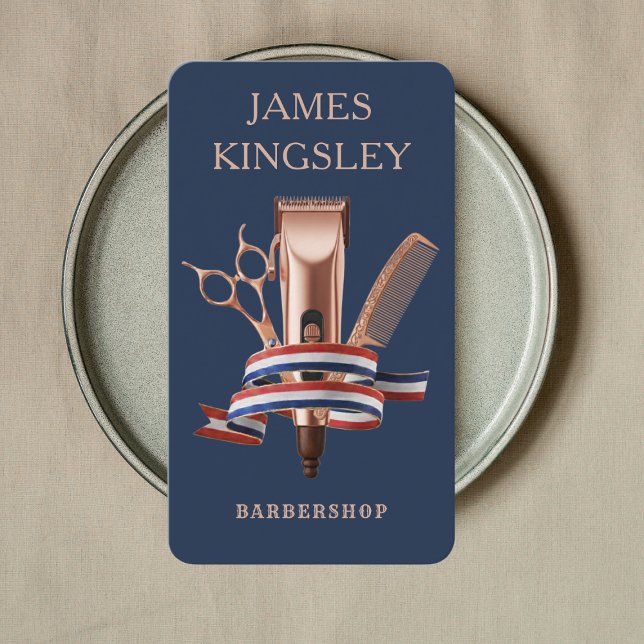 Luxury Barber Studio Modern Barbershop Navy Blue Business Card (Creator Uploaded)