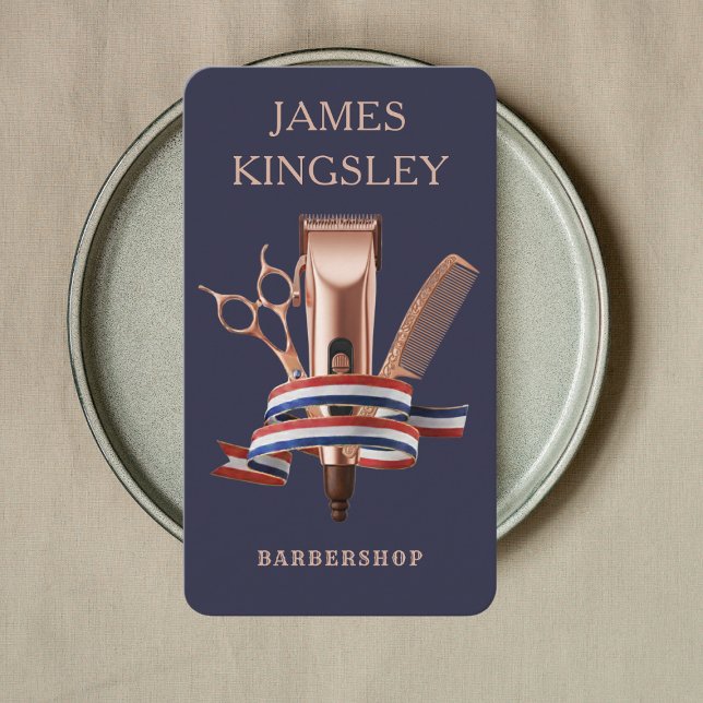 Luxury Barber Studio Professional Barbershop Navy Business Card (Creator Uploaded)