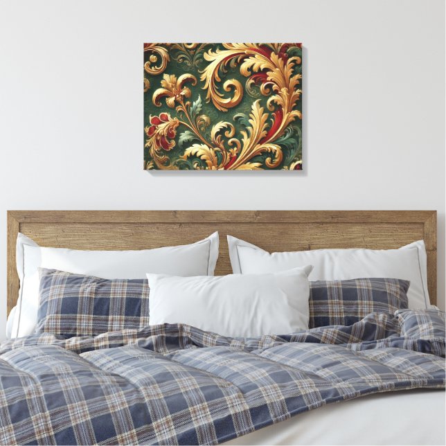 Luxury Baroque Damask Pattern Canvas Print (Insitu(Bedroom))
