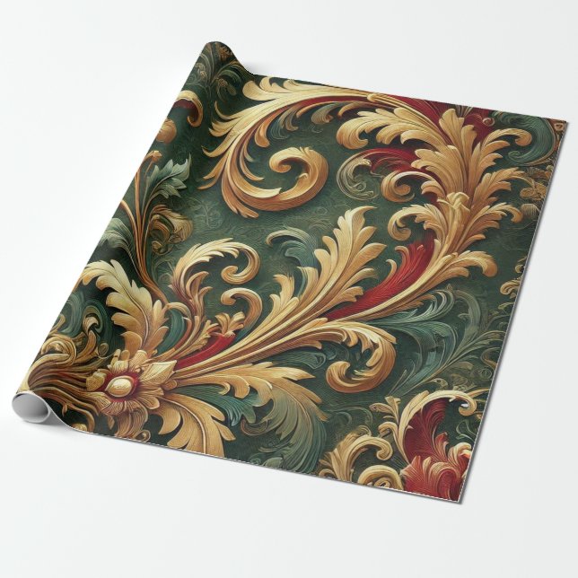 Luxury Baroque Damask Pattern Wrapping Paper (Unrolled)