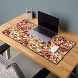 Luxury Baroque Floral Gold and Burgundy Desk Mat