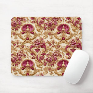 Luxury Baroque Floral Gold and Burgundy Mouse Pad