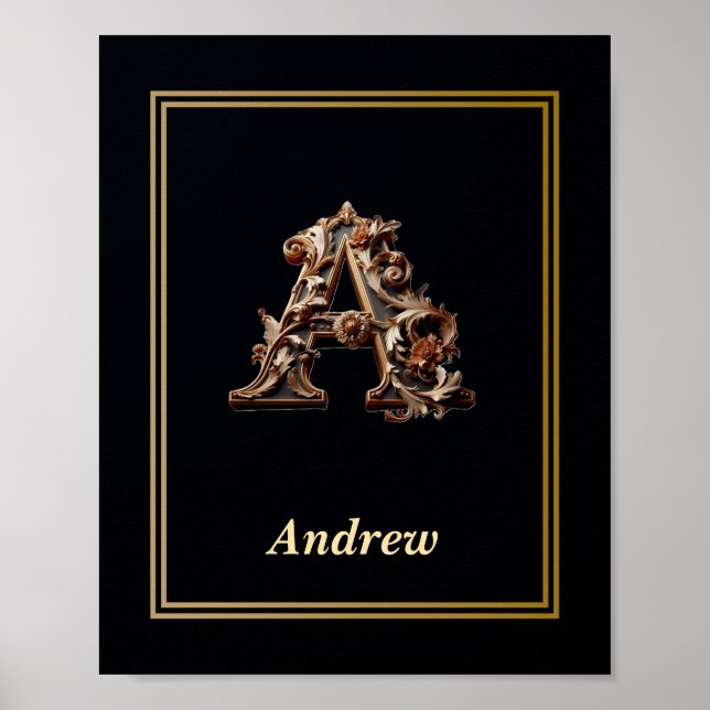 Luxury Baroque Letter A Monogram Poster  (Front)