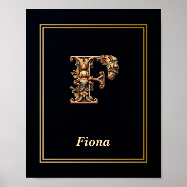 Luxury Baroque Letter F Monogram Poster  (Front)