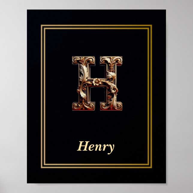 Luxury Baroque Letter H Monogram Poster  (Front)