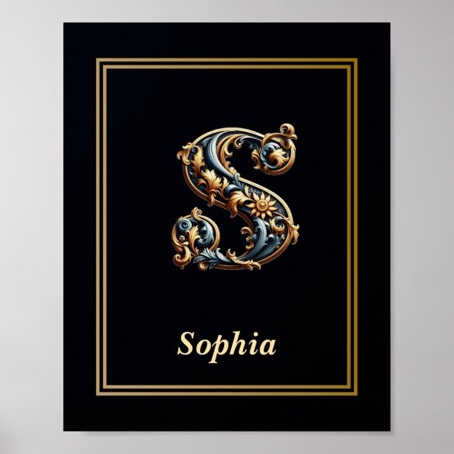 Luxury Baroque Letter S Monogram Poster  (Front)