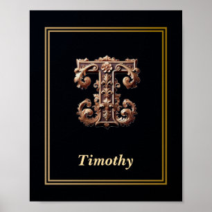 Luxury Baroque Letter T Monogram Poster