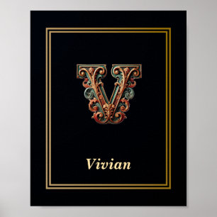 Luxury Baroque Letter V Monogram Poster