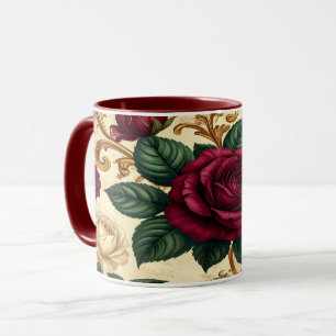 Luxury Baroque Roses Design - Burgundy Cream Flowe Mug