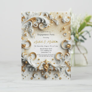 Luxury Baroque Style White Gold Engagement Party Invitation