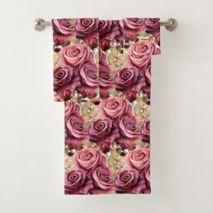 Luxury Bath Towel Set Pamper Yourself w/ Flowers