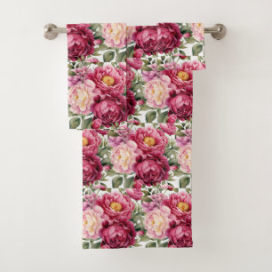 Luxury Bath Towel Set Pamper Yourself w/ Flowers