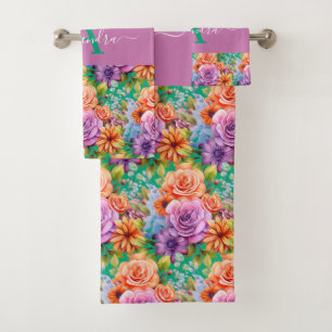 Luxury Bath Towel Set Pamper Yourself w/ Flowers