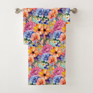 Luxury Bath Towel Set Pamper Yourself w/ Flowers