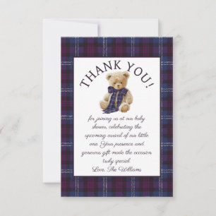 Luxury Bear Bow Bow Baby Shower Thank You Card
