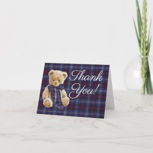 Luxury Bear Plaid Bow Baby Shower  Thank You Card