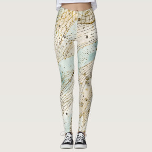 Luxury, Beautiful Gold Beigi Soft Blue Pattern Leggings
