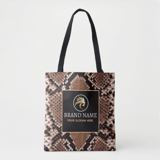 Luxury Beauty Branding Brown Python Snake Skin  Tote Bag (Front)
