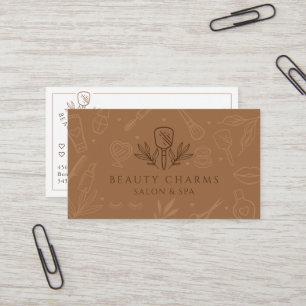 Luxury Beauty Charms Tan & Brown Makeup Logo Business Card