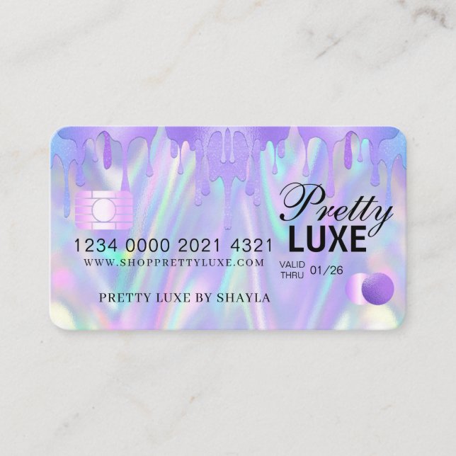 Luxury Beauty Dripping Holographic Credit Style Bu Business Card (Front)