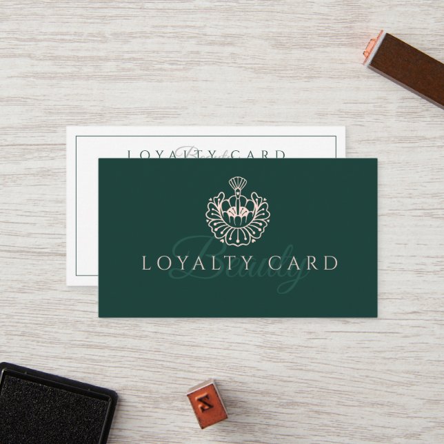 Luxury Beauty Lotus/Makeup Brush Logo Green & Pink Loyalty Card (Front/Back In Situ)