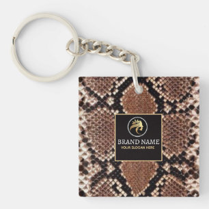 Luxury Beauty Salon Brand Brown Snake Skin Key Ring