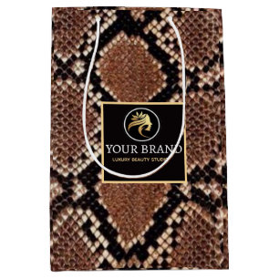 Luxury Beauty Salon Brand Brown Snake Skin Medium Gift Bag