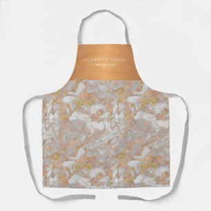 Luxury beauty salon grey marble gold employee name apron
