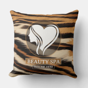 Luxury Beauty Spa Logo Elegant Tiger Print Salon  Cushion