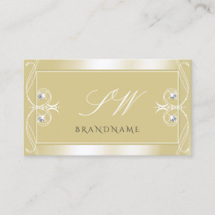 Luxury Beige Cream Sparkle Jewels Initials Ornate Business Card