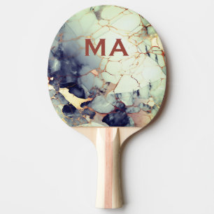 Luxury beige navy faux gold glitter marble art ping pong paddle