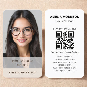 Luxury Beige Real Estate QR Code Business Card