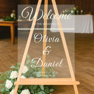 Luxury Beige Script Name Welcome Acrylic Sign