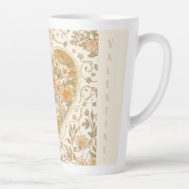 Luxury, , Beigi Gold Yellow ,Love Heart Flowers Latte Mug (Right)