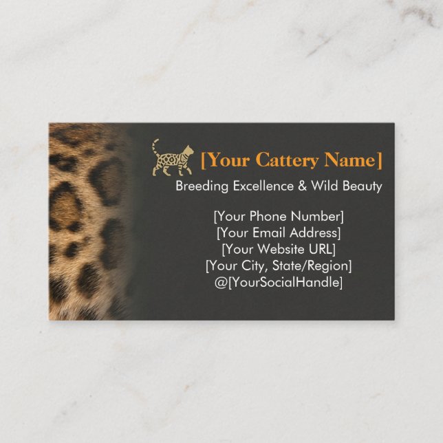 Luxury Bengal Cat Cattery Customizable  Business Card (Front)