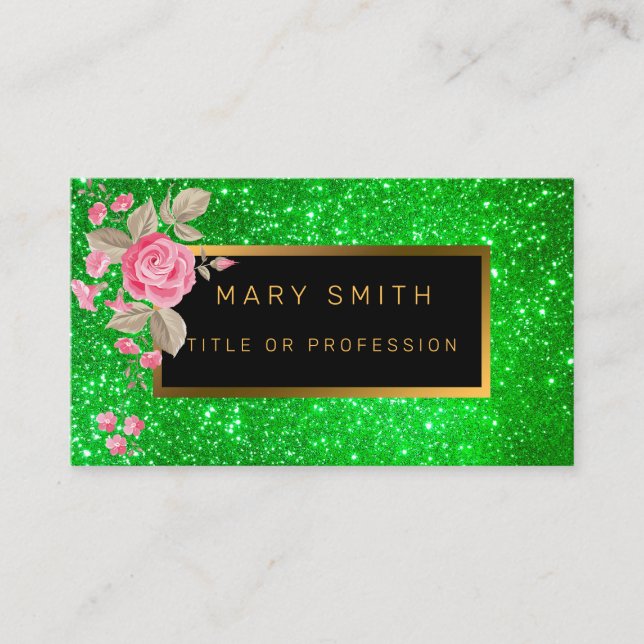 Luxury Best Popular Green Gold Glitter Business Card (Front)